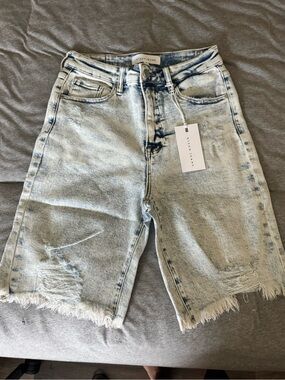 Risen Jeans Women's Light Acid Wash Denim Bermuda Shorts